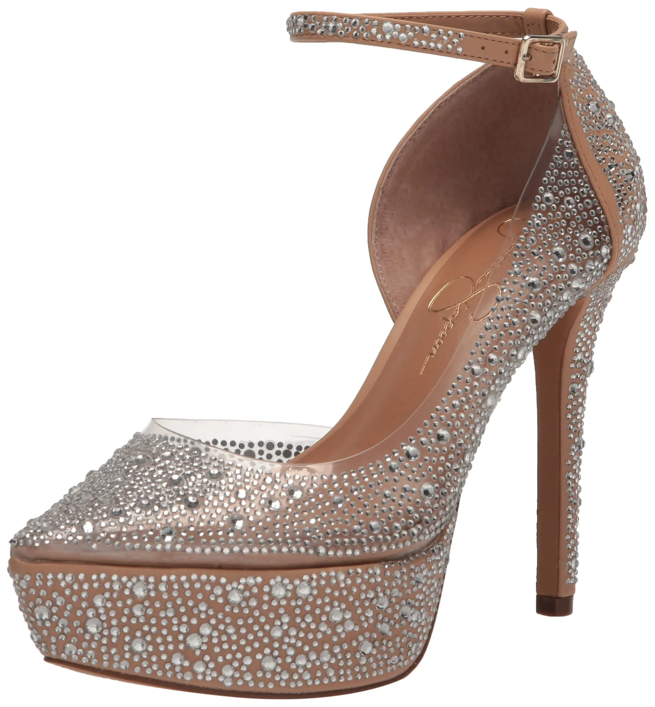 Jessica Simpson Women's Ormanda Embellished Platform Pump, Clear/Buff, 5.5