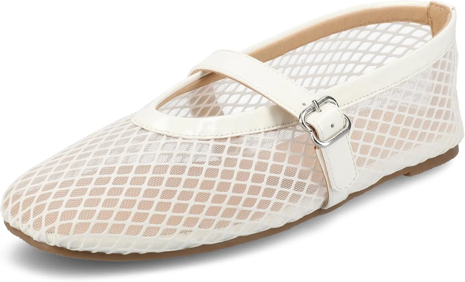 Journee Womens cushioned footbed Mesh Fabric Flats Flat Sole Casha Mary Jane Flats Buckle
