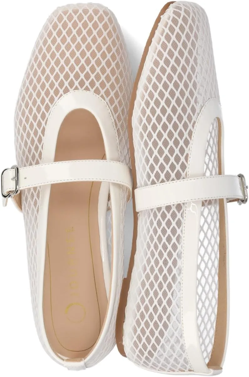 Journee Womens cushioned footbed Mesh Fabric Flats Flat Sole Casha Mary Jane Flats Buckle