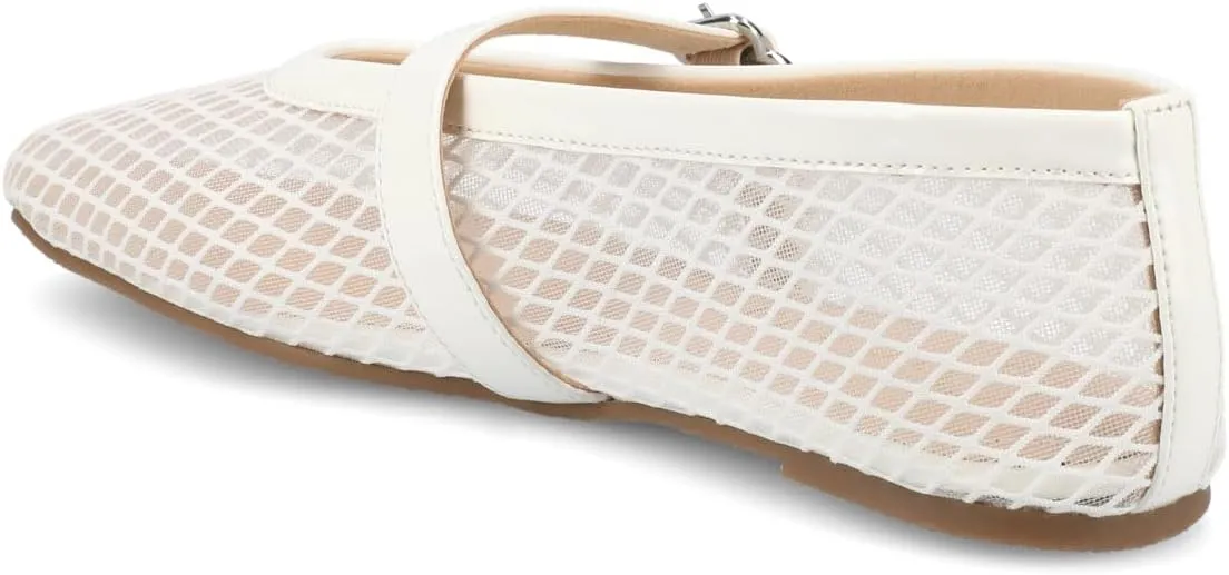 Journee Womens cushioned footbed Mesh Fabric Flats Flat Sole Casha Mary Jane Flats Buckle