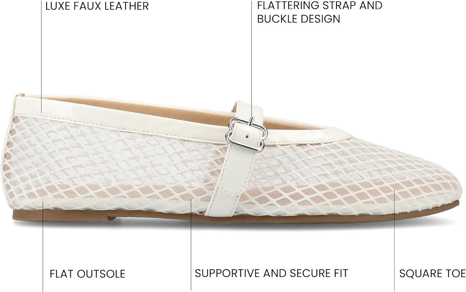 Journee Womens cushioned footbed Mesh Fabric Flats Flat Sole Casha Mary Jane Flats Buckle