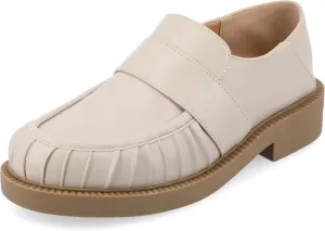 Journee Womens Ruched Lakenn Comfort Foam Slip On Closed Round Toe Crash Back Block Heel Loafer Flats Stone, 8.5