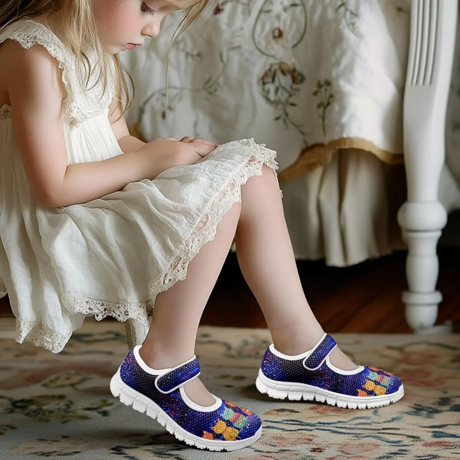 JoyLamoria Little Girls Mary Jane Shoes Cute Cat Dress Shoes for Toddler Girls Ballet Flats Party School Uniform Shoes