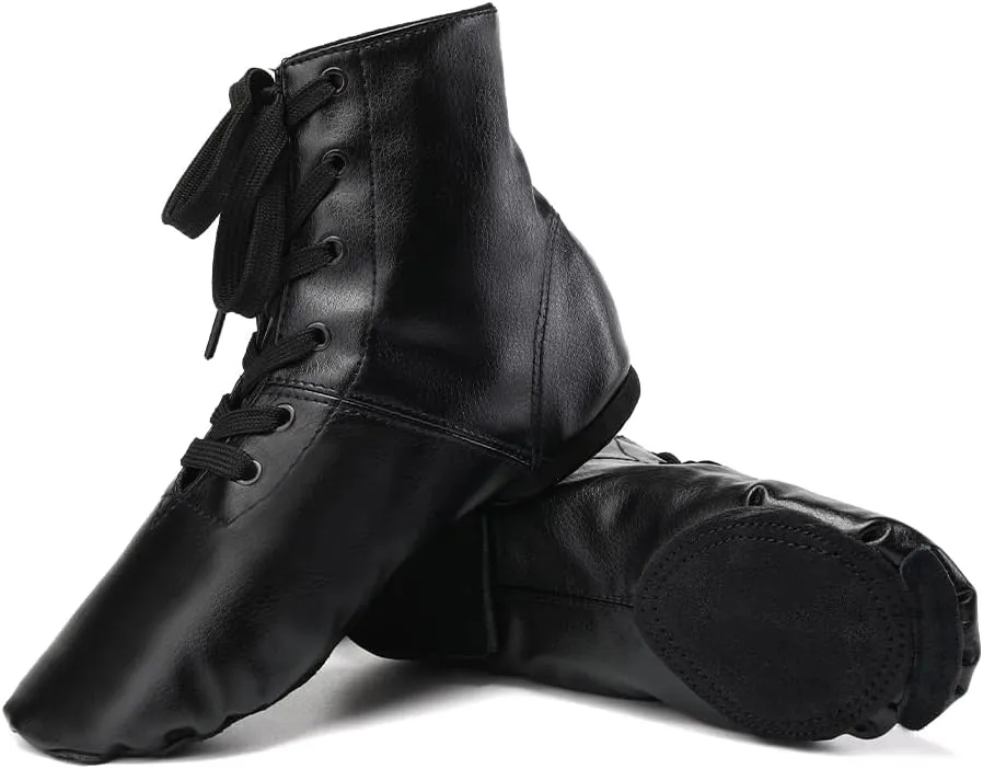 JUODVMP Women's Boot Jazz Shoes Leather Upper and Suede Split Sole Jazz Ballet Yoga Dance Shoes,Model TJGDBPUJS