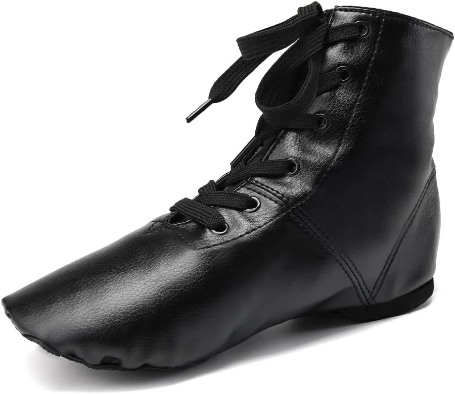 JUODVMP Women's Boot Jazz Shoes Leather Upper and Suede Split Sole Jazz Ballet Yoga Dance Shoes,Model TJGDBPUJS