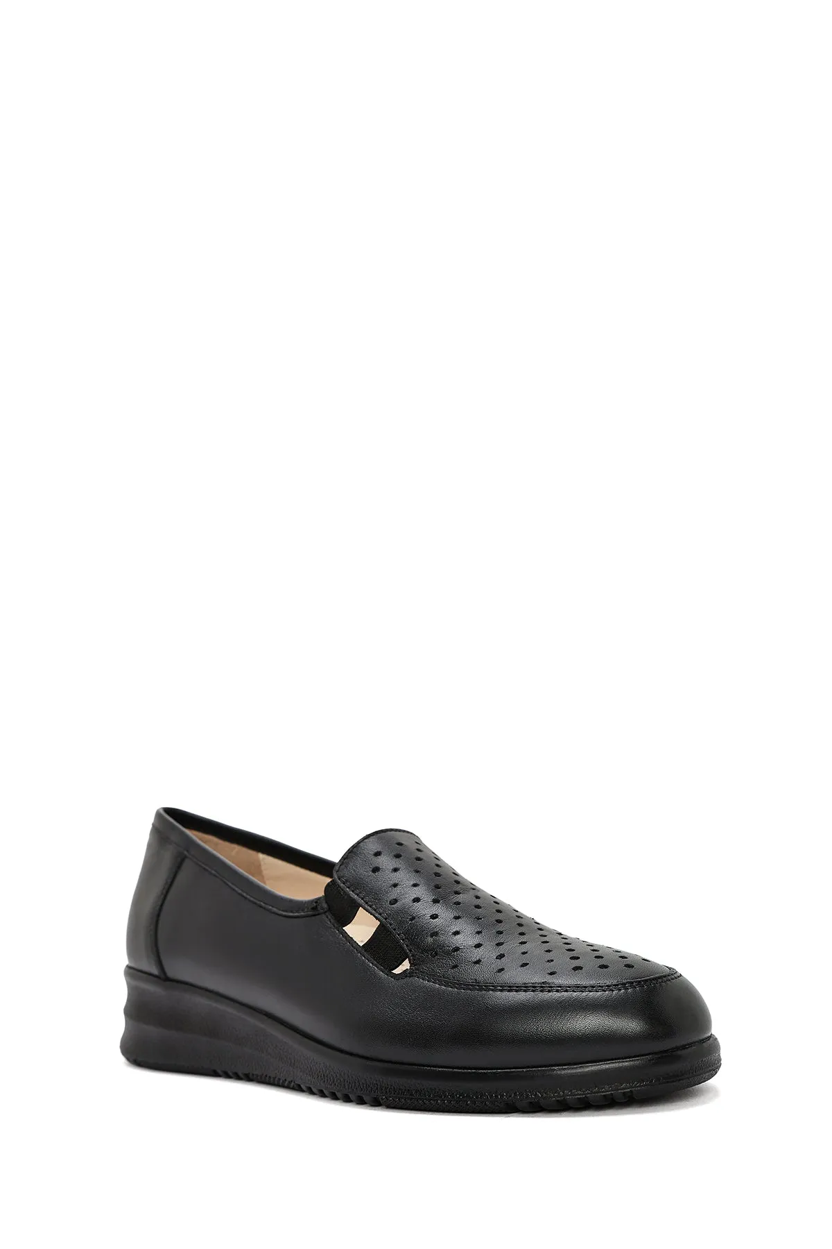 Kadın Siyah Dolgu Topuklu Deri Comfort Loafer