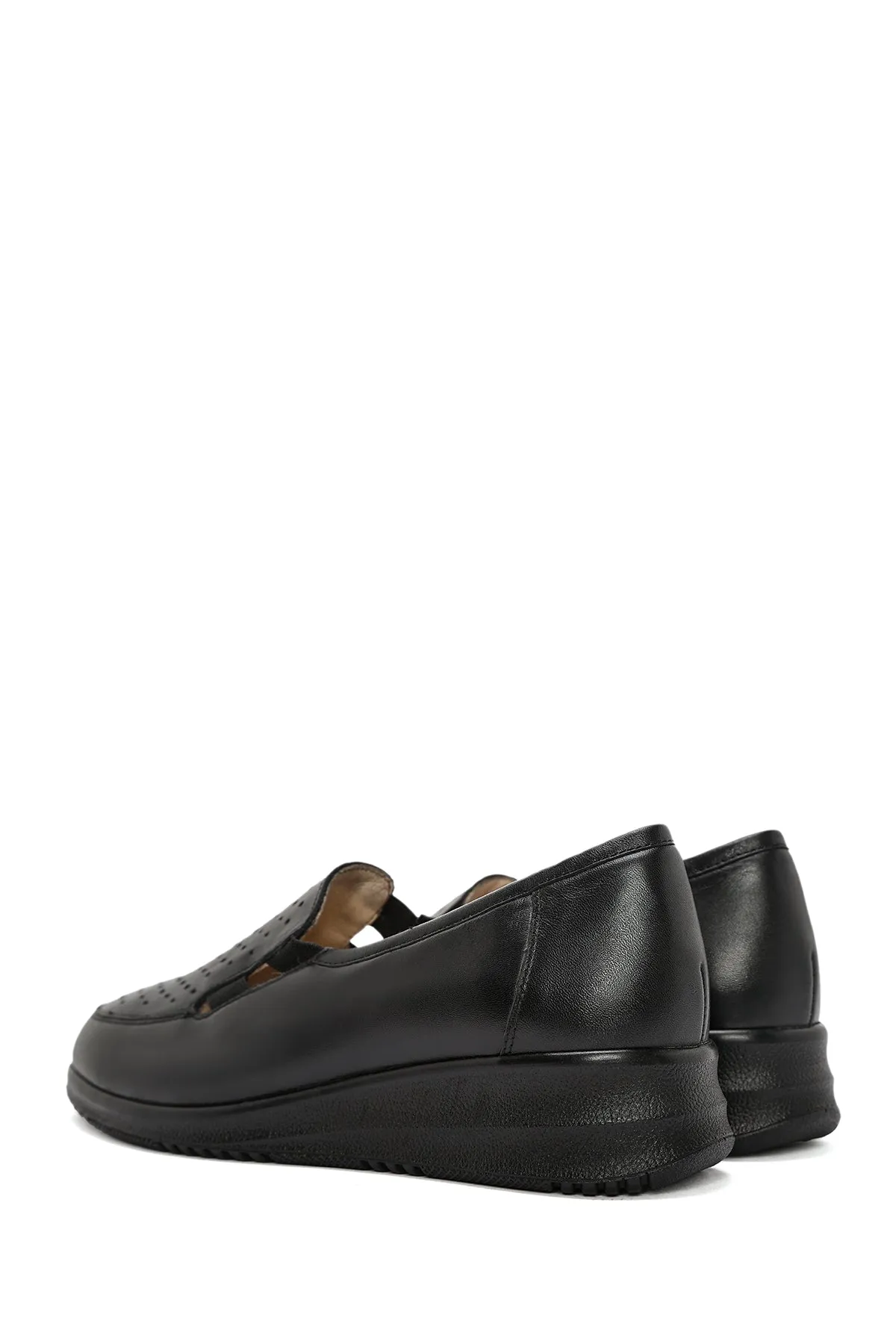 Kadın Siyah Dolgu Topuklu Deri Comfort Loafer