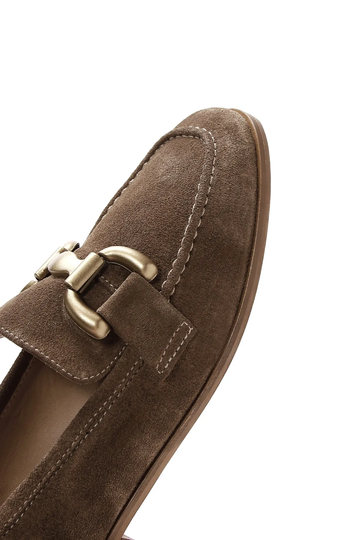 Kadın Taba Süet Deri Tokalı Loafer