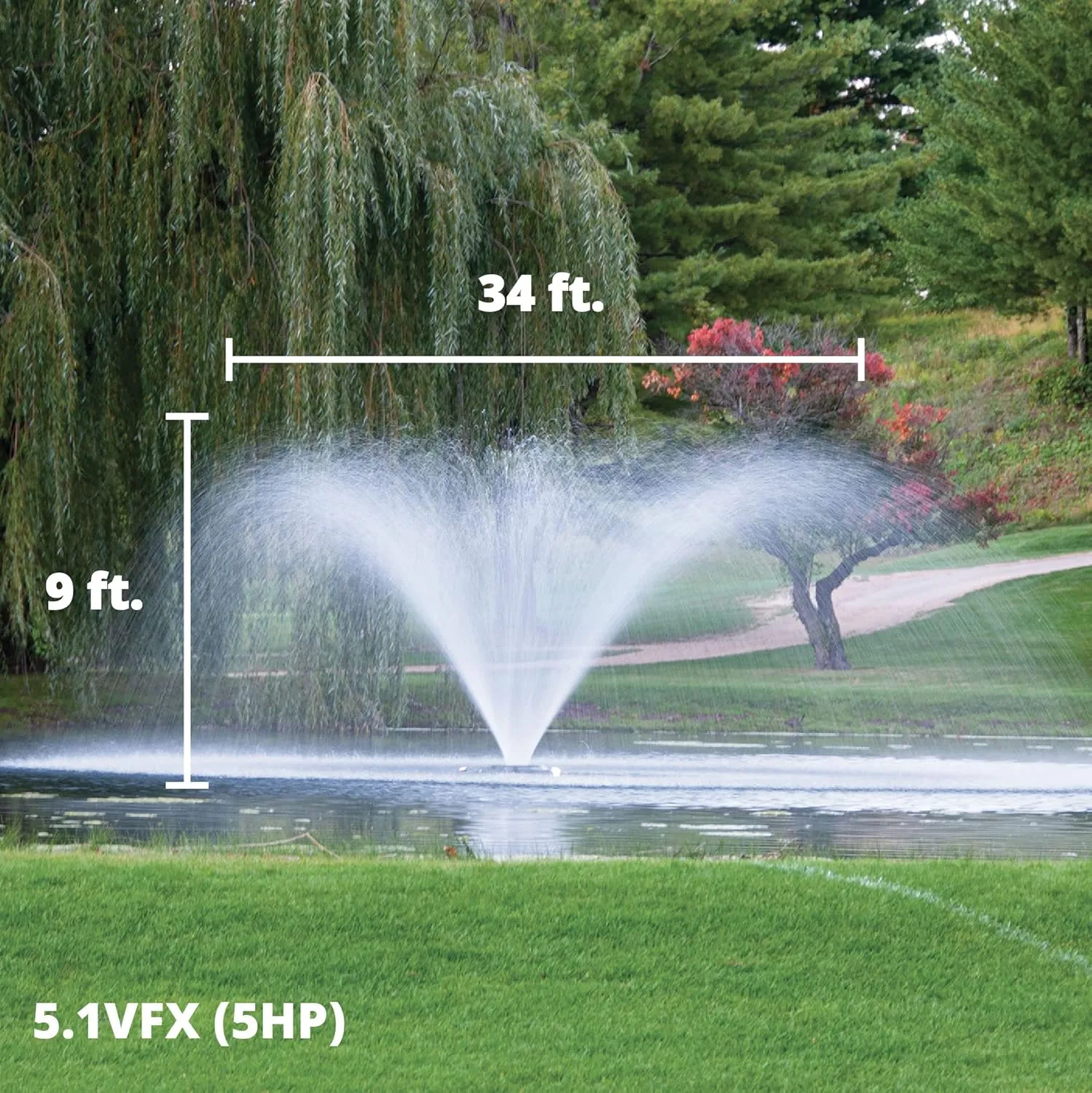 Kasco VFX Series Aerating Pond Fountain – 5 Horse Power 240V Single Phase, 250 ft Electric Power Cord | Pond Aerator Pump for Ponds & Lakes | Efficient Pond Aeration Systems