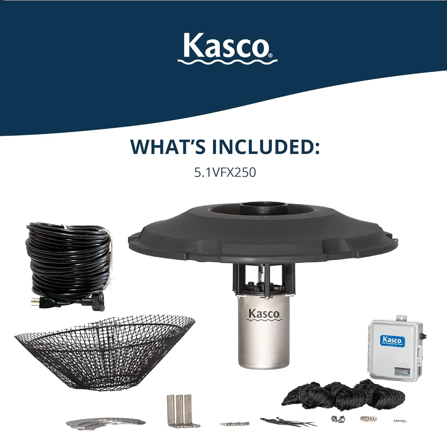 Kasco VFX Series Aerating Pond Fountain – 5 Horse Power 240V Single Phase, 250 ft Electric Power Cord | Pond Aerator Pump for Ponds & Lakes | Efficient Pond Aeration Systems