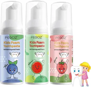 Kids Foam Toothpaste with Low Fluoride,Toddler Anti-Cavity Foam Toothpaste 3 Pack with Fruit Flavor Natural Formul for U Shaped Toothbrush for Children Kids Ages 3 Plus 2.11 fl oz/Pack