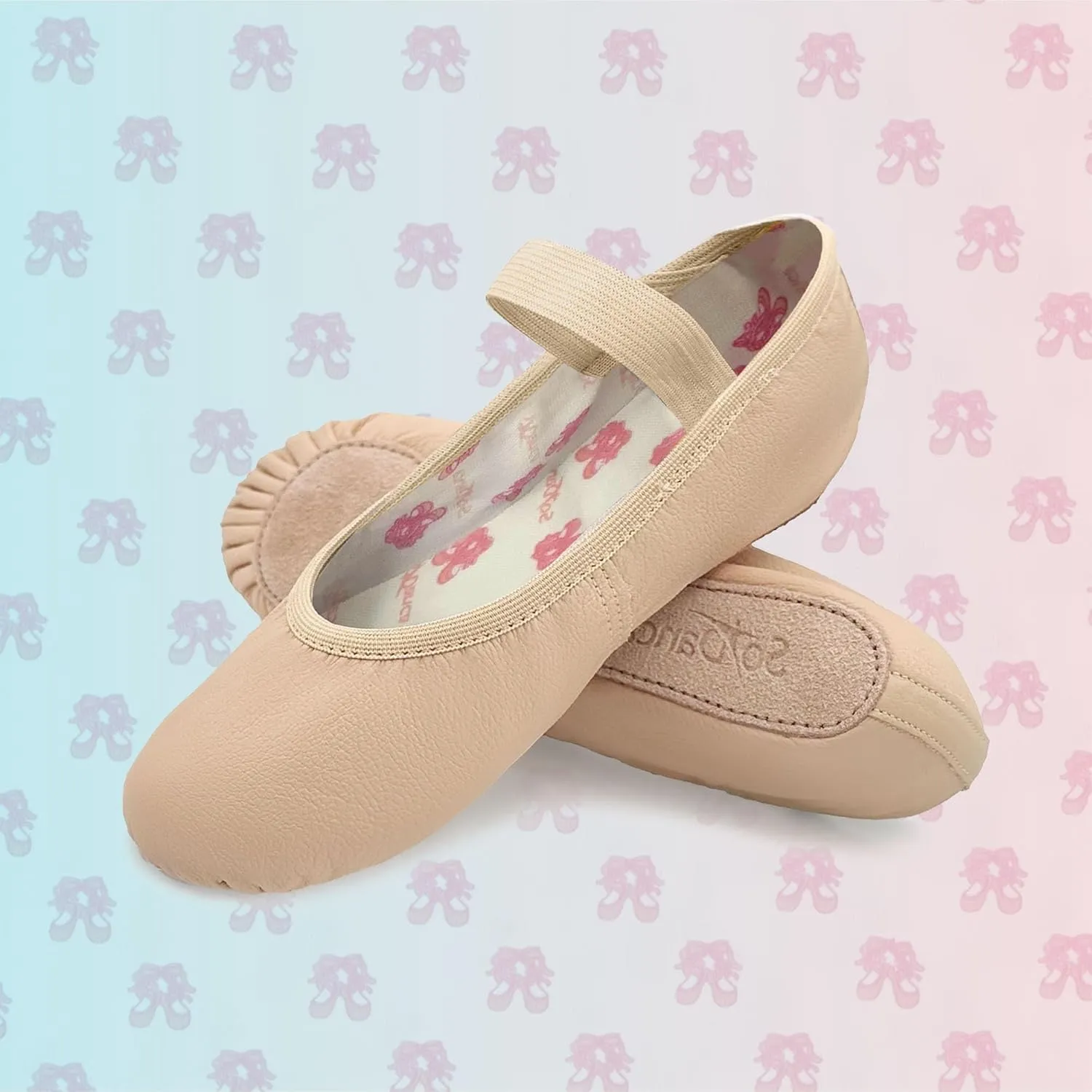 Kids Leather Ballet Shoes, Elastic Casing, Full Sole Slipper, Bella - SD69s