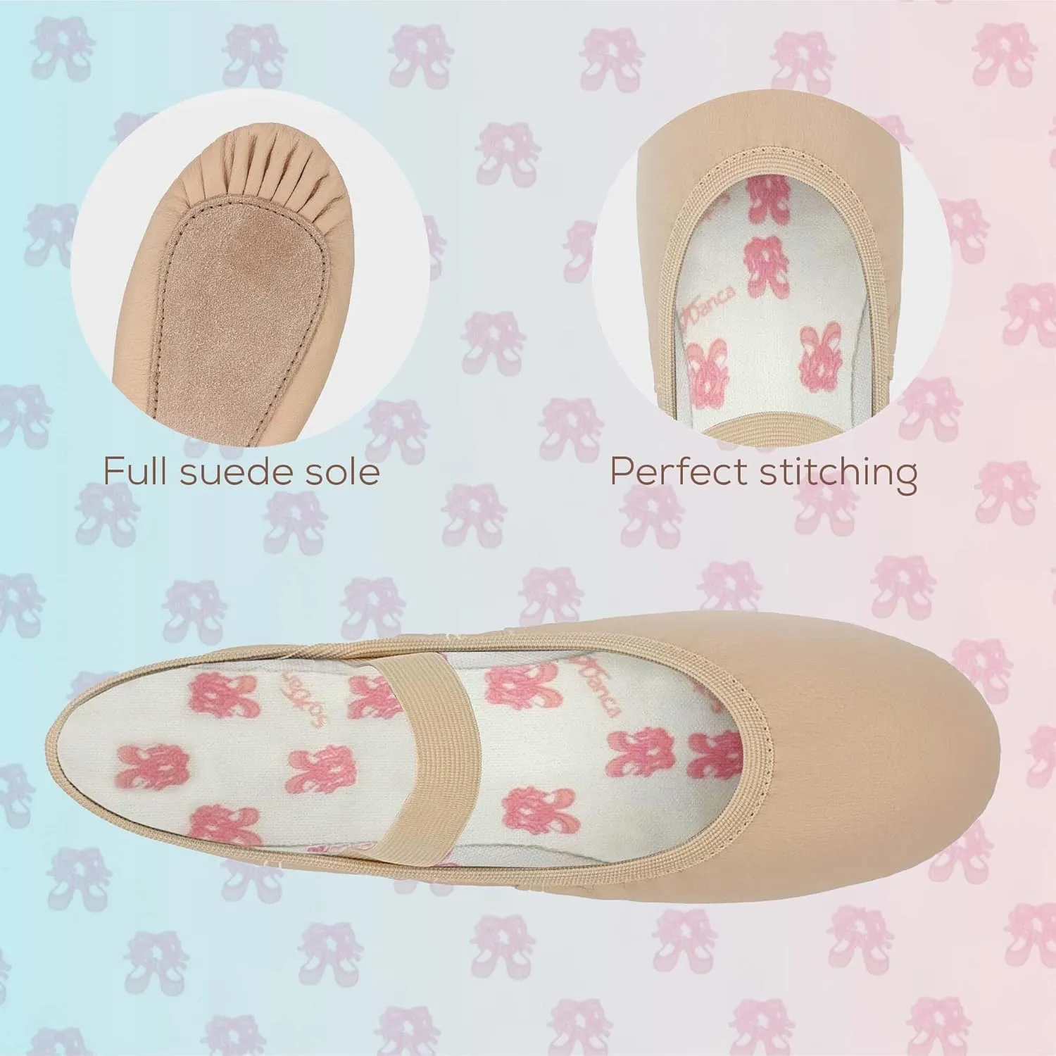 Kids Leather Ballet Shoes, Elastic Casing, Full Sole Slipper, Bella - SD69s