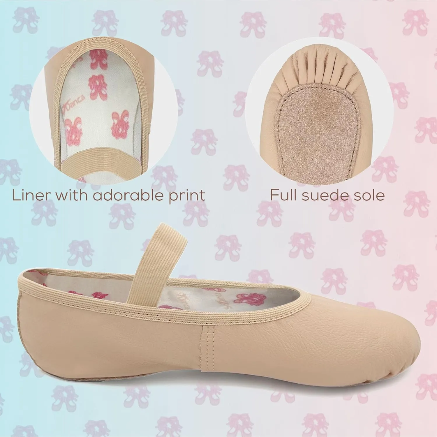 Kids Leather Ballet Shoes, Elastic Casing, Full Sole Slipper, Bella - SD69s