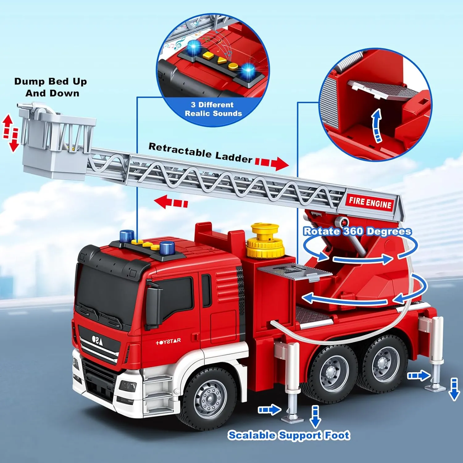 Kids Toys for 3 4 5 6 7 8 Years Old Boys, Large Fire Truck Toy, Friction Powered Fire Rescue Truck Vehicle Toy with Lights and Sirens Sounds, Water Pump, Ladder, Birthday Gifts for Boys Girls
