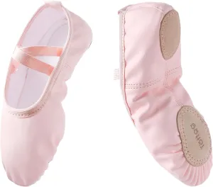 Leather Ballet Dance Shoes for Girls, Toddler Little Kids Split Sole Ballerina Soft Slippers