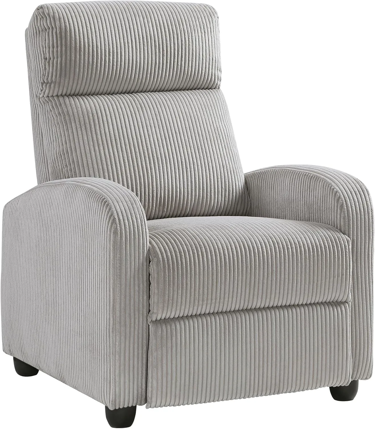 Lexicon Corduroy Pushback Recliner Chair Armchair Push Back Recliner, Solid Wood Frame and Metal Base, Easy Assembly Small Soft Single Sofa Accent Chair for Living Room/Office/Apartment, Light Grey