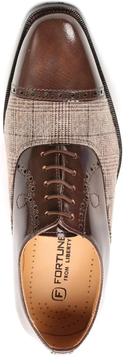 LIBERTYZENO Mens Genuine Leather Ostrich/EEL Print Lace Up Oxford Dress Shoes