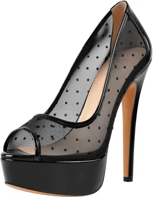 LISHAN Women's Platform 5.9in Super High Heels Pumps Slip On Pointed Toe Sandals