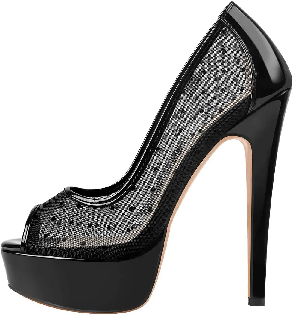 LISHAN Women's Platform 5.9in Super High Heels Pumps Slip On Pointed Toe Sandals