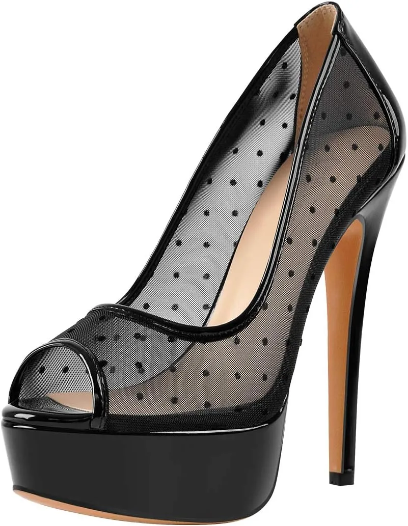 LISHAN Women's Platform 5.9in Super High Heels Pumps Slip On Pointed Toe Sandals