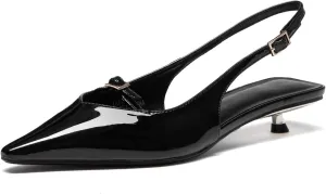 Lryweisy Women's Slingback Kitten Heels Comfortable Low Heel Pump White