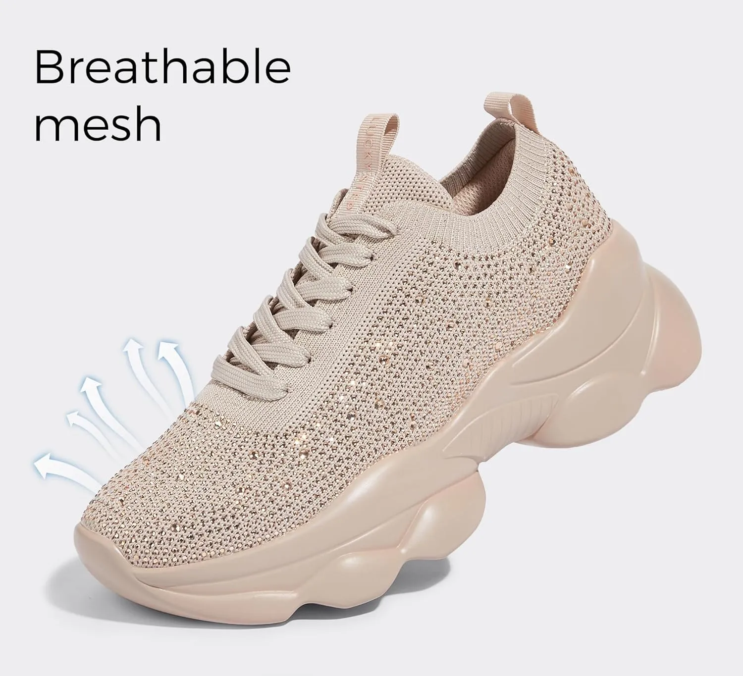 LUCKY STEP Women's Chunky Rhinestone Sneaker Sparkly Bling Bedazzled Mesh Slip on Elastic Sock Glitter Shiny Rave Walking Shoes