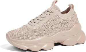 LUCKY STEP Women's Chunky Rhinestone Sneaker Sparkly Bling Bedazzled Mesh Slip on Elastic Sock Glitter Shiny Rave Walking Shoes