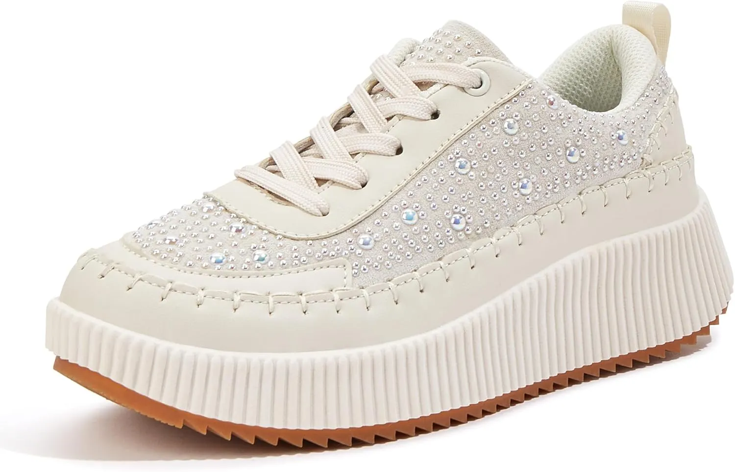 LUCKY STEP Women's Platform Sneakers Rhinestone Fashion Chunky Casual Sparkly Retro Braided Walking Shoes