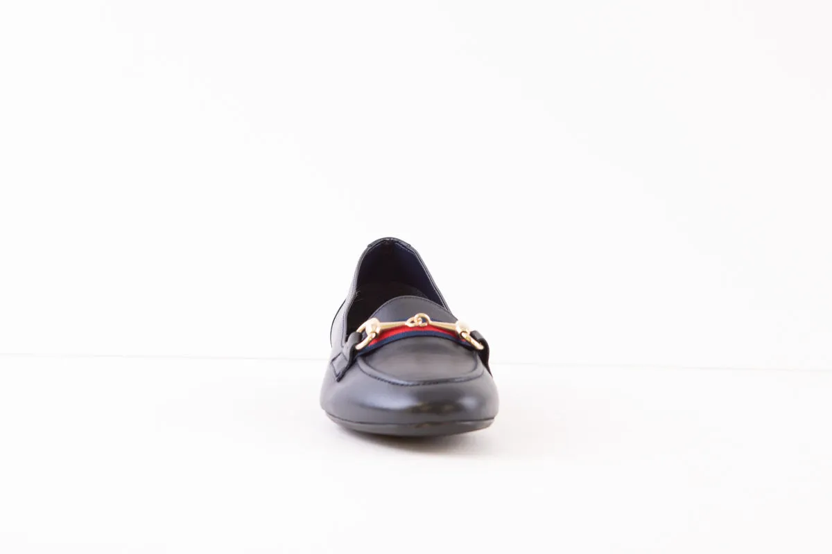 MARIA JAEN - 6020 FLAT LOAFER WITH GOLD CHAIN DETAIL - NAVY LEATHER