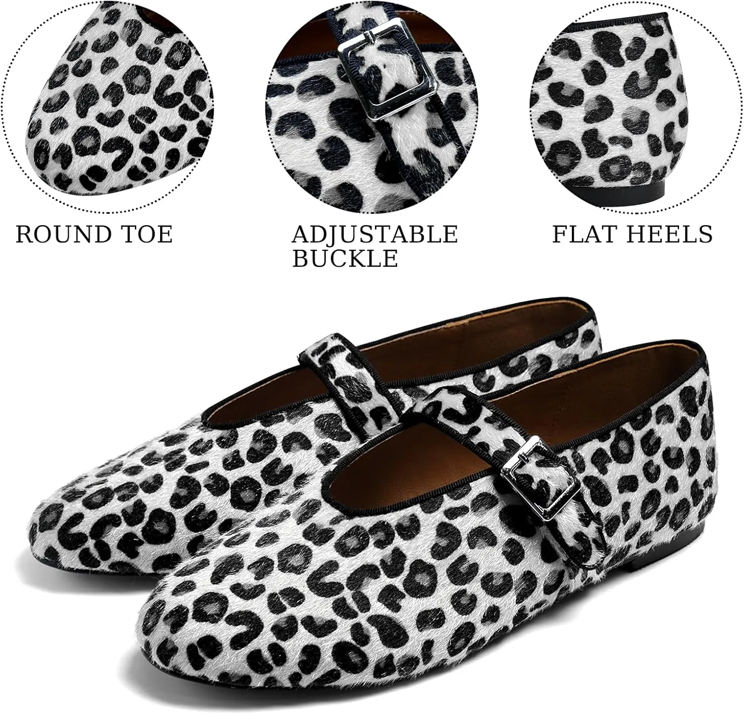 Mary Jane Ballet Flats for Women Buckle Strap Round Toe Suede Wide Width Flats Casual Ballerina Shoes