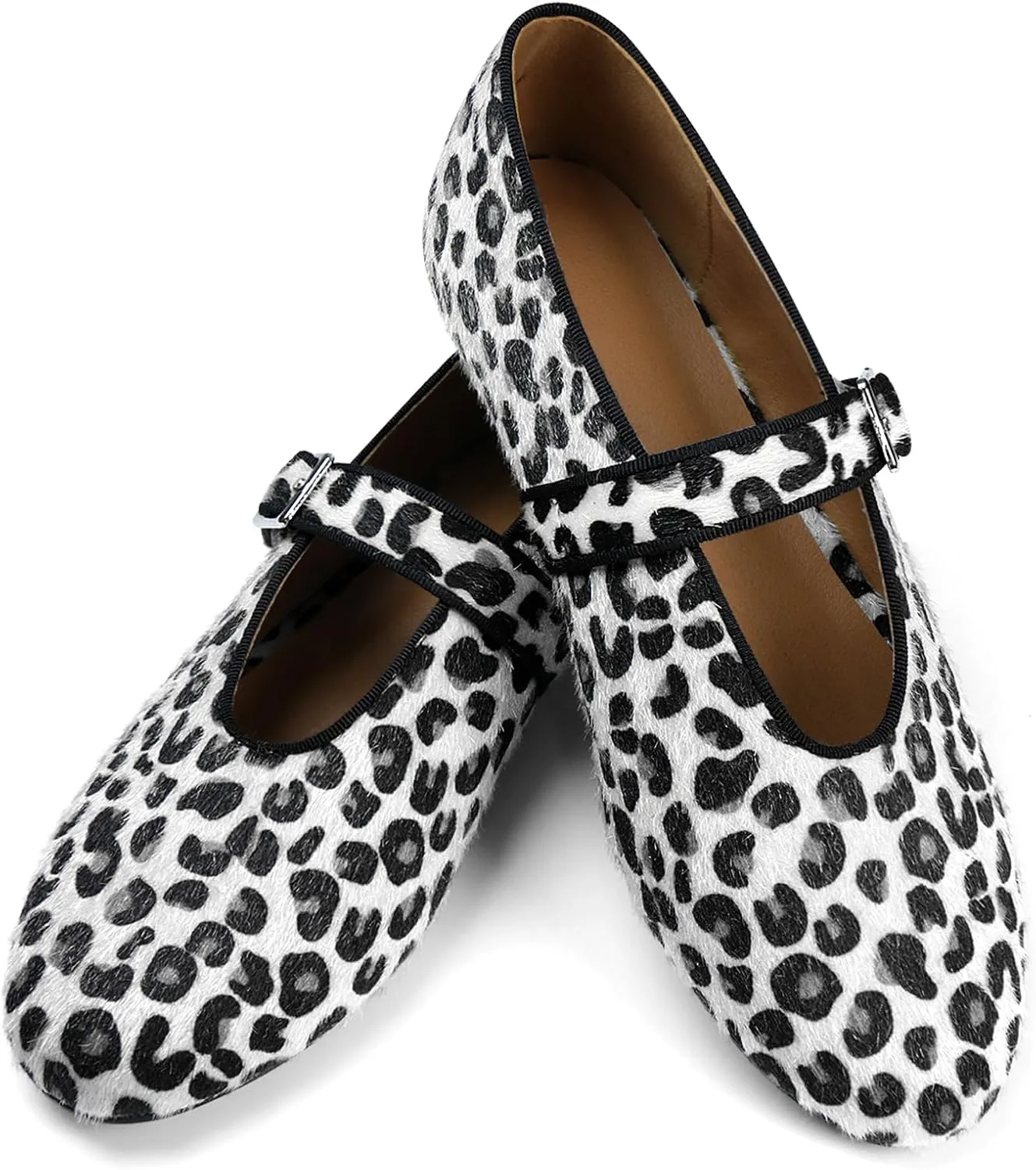 Mary Jane Ballet Flats for Women Buckle Strap Round Toe Suede Wide Width Flats Casual Ballerina Shoes