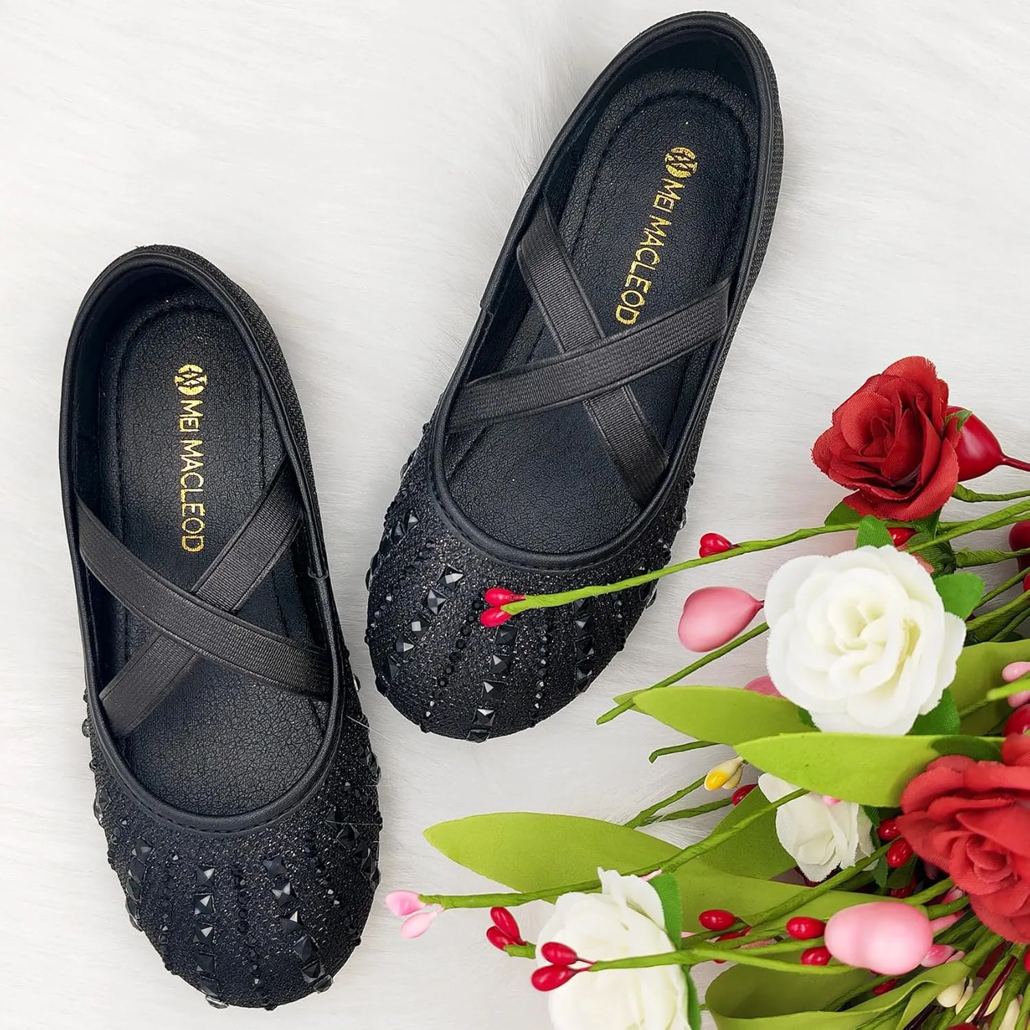 Mei MACLEOD Girls Ballet Flats Glitter Mary Jane Dress Shoes Ballerina