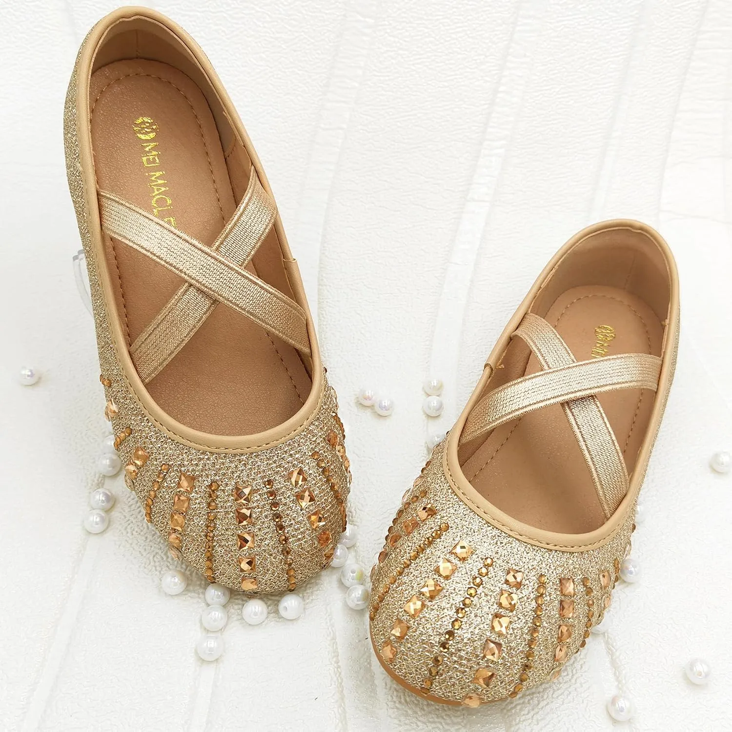 Mei MACLEOD Girls Ballet Flats Glitter Mary Jane Dress Shoes Ballerina
