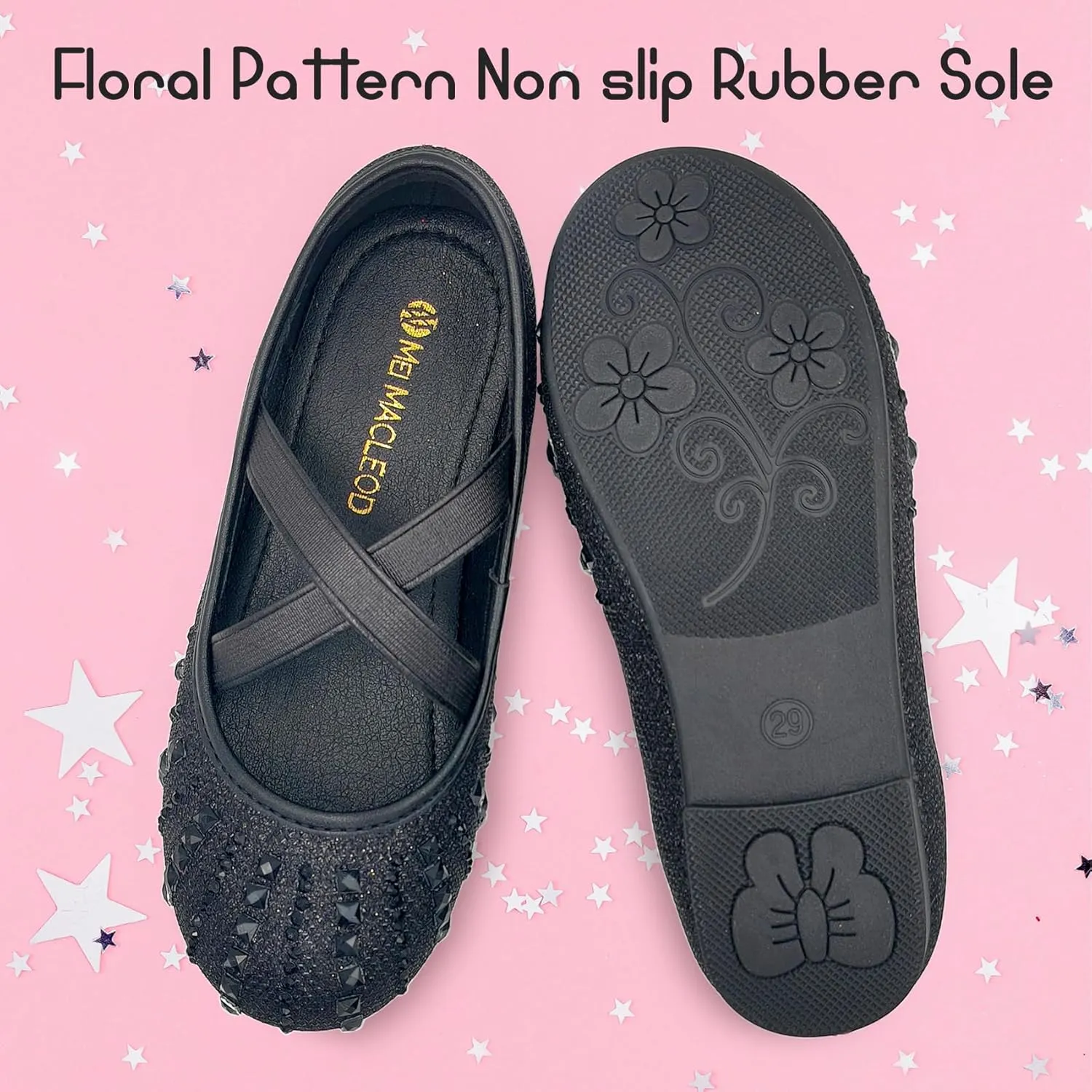 Mei MACLEOD Girls Ballet Flats Glitter Mary Jane Dress Shoes Ballerina