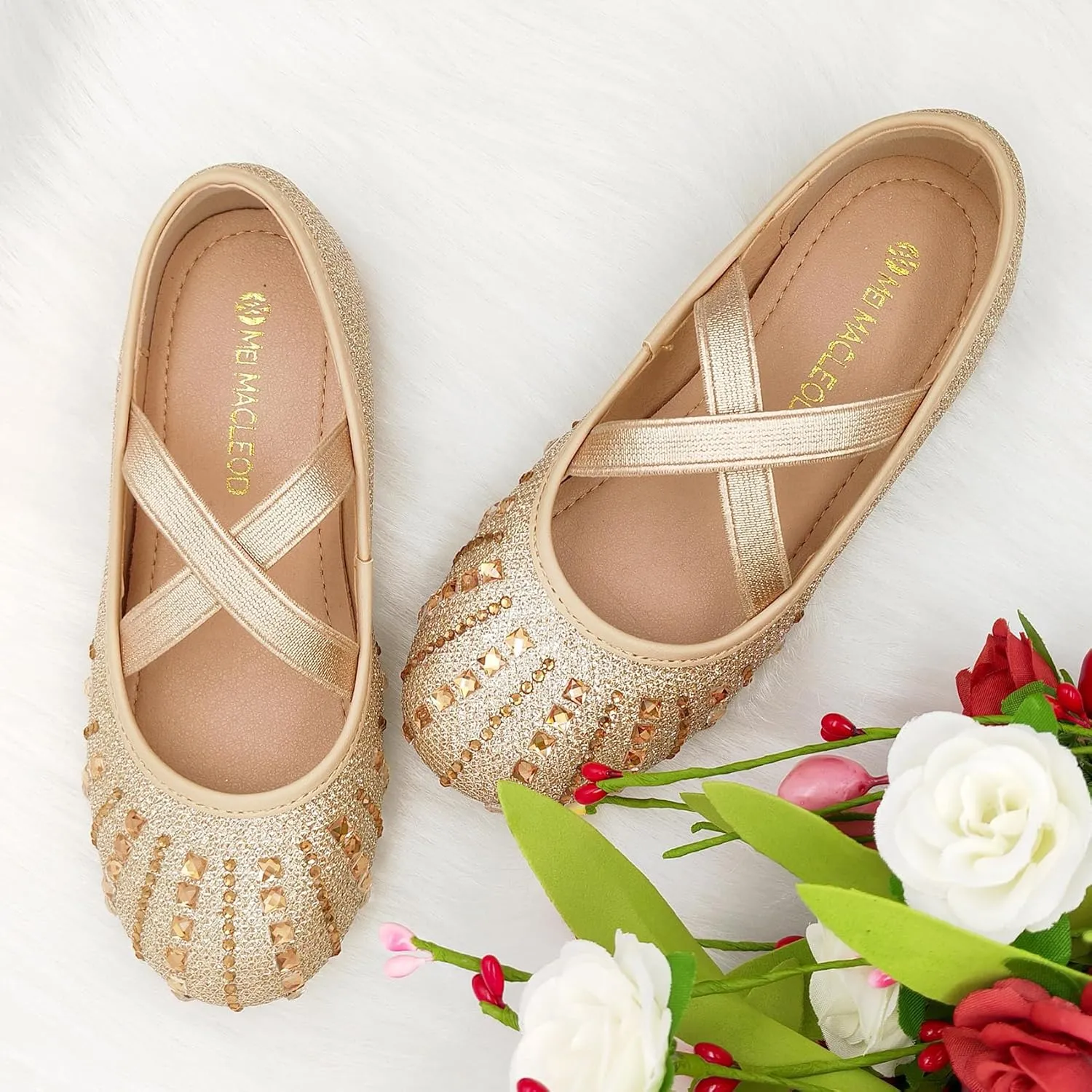 Mei MACLEOD Girls Ballet Flats Glitter Mary Jane Dress Shoes Ballerina