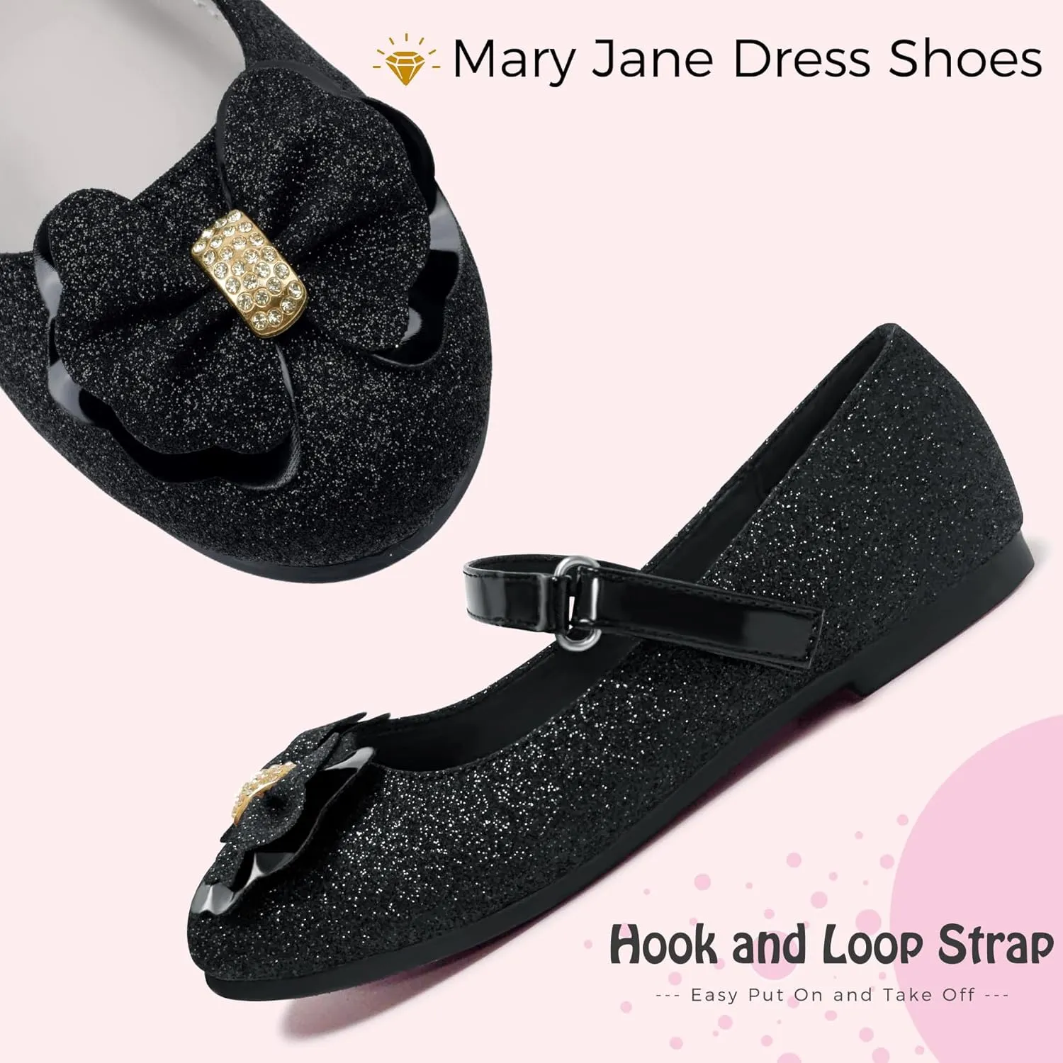 Mei MACLEOD Girls Ballet Flats Glitter Mary Jane Dress Shoes Ballerina