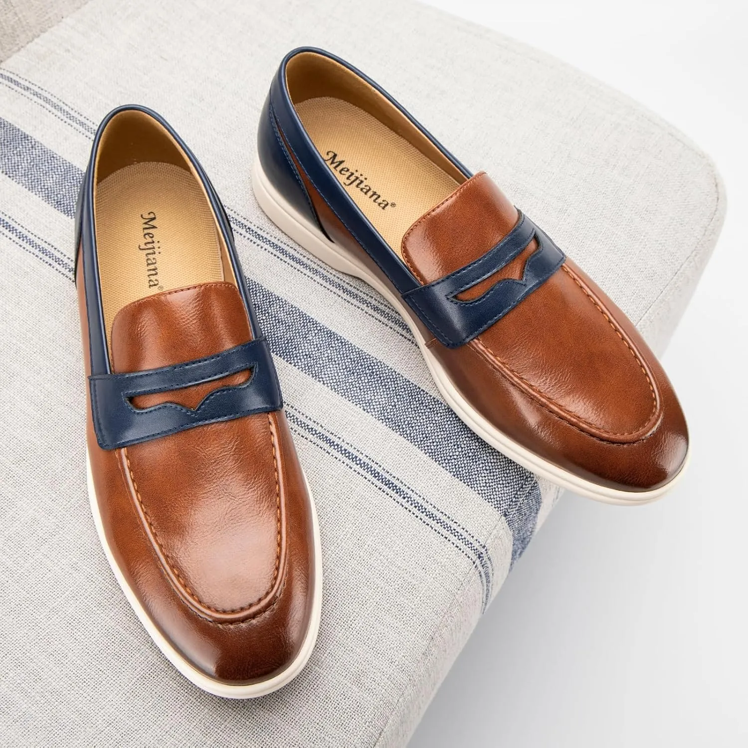 Meijiana Men's Genuine Leather Loafers Slip-On Moccasins Suede Dress Shoes, Lightweight and Breathable with Rubber Sole Stylish Mens Loafers