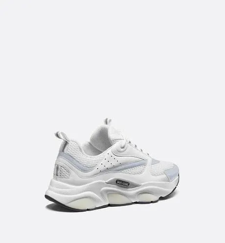 MEN DIOR "B22" SNEAKER IN WHITE TECHNICAL KNIT, WHITE AND SILVER-TONE CALFSKIN