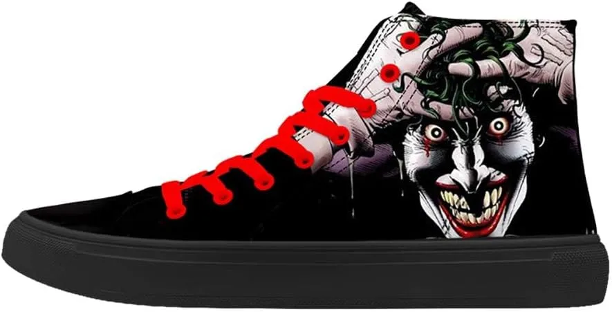 Men's Black Skull Shoes Canvas Print Shoes High Top Men Sneaker Punk Halloween Skeleton Shoe