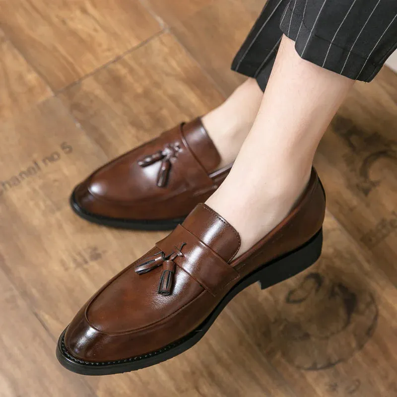 Men's Brown Leather Slip-On Moccasin Loafers with Tassels