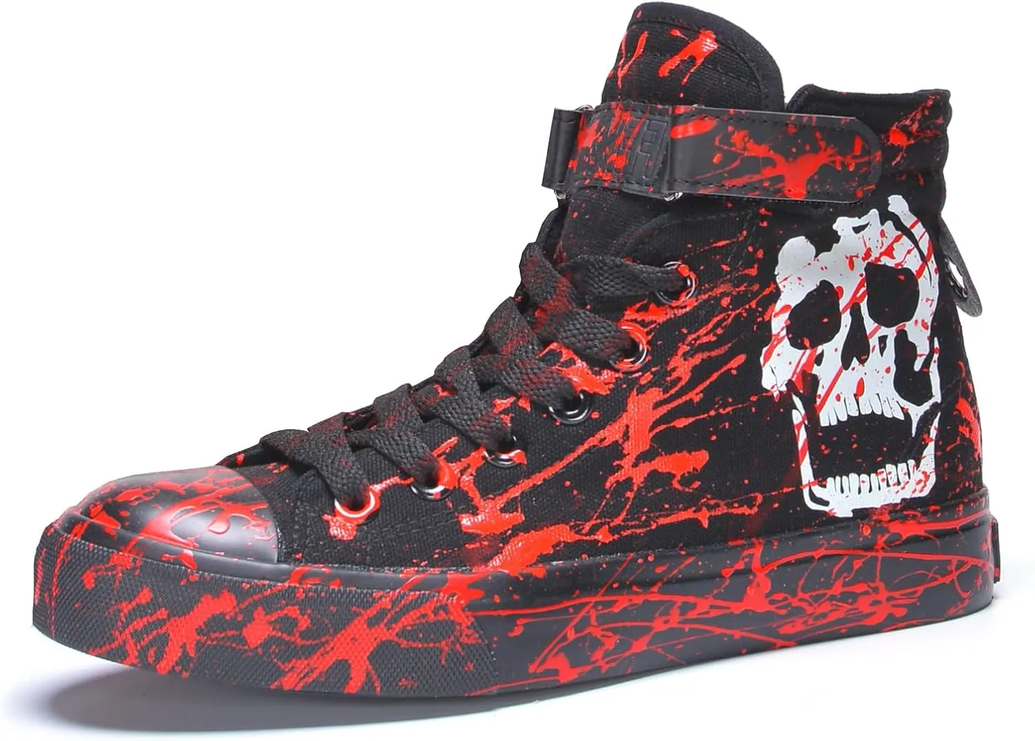 Men's Canvas Fashion Sneakers Hand-Painted Graffiti Personality Splash Pattern Luminous Skull High Top Lace ups Classic Casual Walking Shoes Spring Summer Autumn Sneakers
