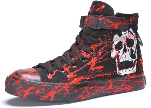 Men's Canvas Fashion Sneakers Hand-Painted Graffiti Personality Splash Pattern Luminous Skull High Top Lace ups Classic Casual Walking Shoes Spring Summer Autumn Sneakers