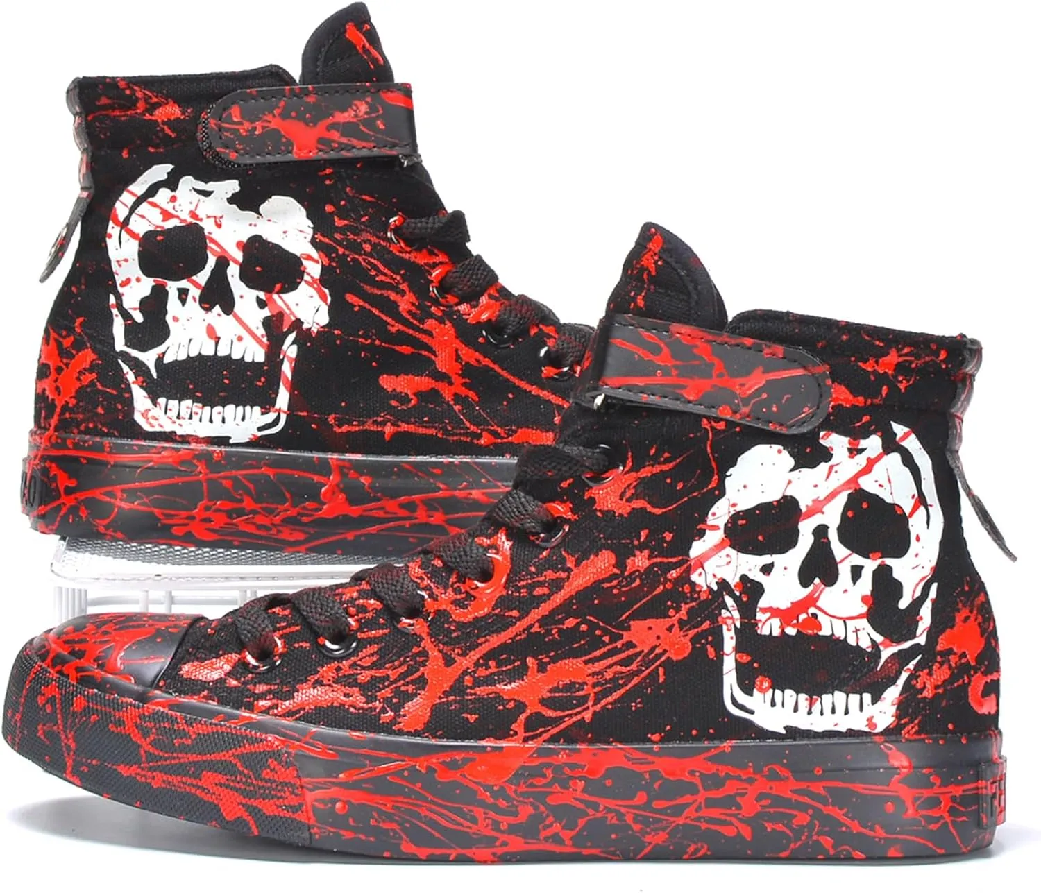 Men's Canvas Fashion Sneakers Hand-Painted Graffiti Personality Splash Pattern Luminous Skull High Top Lace ups Classic Casual Walking Shoes Spring Summer Autumn Sneakers