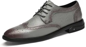 Men's Dress Cowhide Leather Oxford Shoes – Wingtip Brogue Derby Style for Formal Business, Weddings & Proms Parties Black Khaki Grey