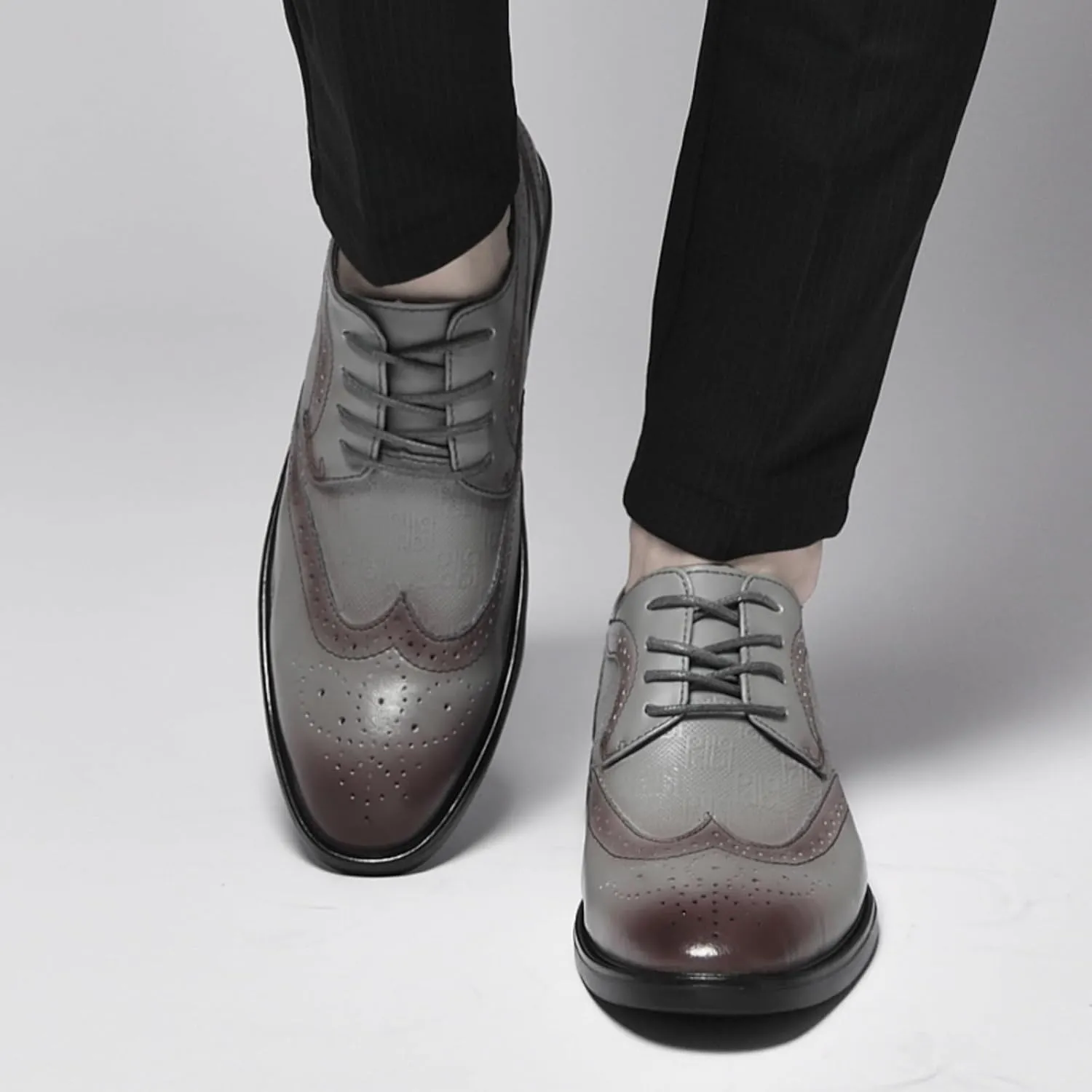 Men's Dress Cowhide Leather Oxford Shoes – Wingtip Brogue Derby Style for Formal Business, Weddings & Proms Parties Black Khaki Grey