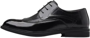 Men's Dress Pointed Business Shoes Genuine Leather Wingtip Formal Breathable Leather Shoes Men's Derby Shoes Non-Slip Rubber Soft Sole Lace-ups
