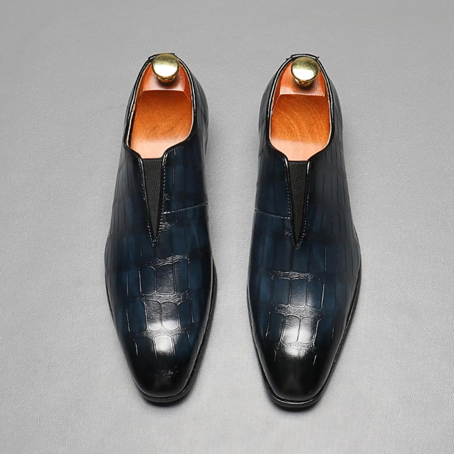 Mens Dress Shoes Leather Loafer, Fashion Crocodile Printed Handmade Dress Shoes Slip on Loafer Shoes for Men
