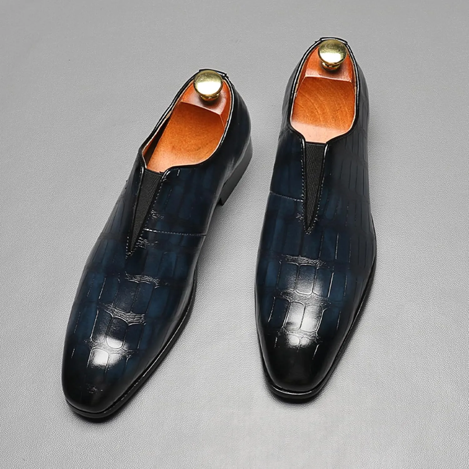 Mens Dress Shoes Leather Loafer, Fashion Crocodile Printed Handmade Dress Shoes Slip on Loafer Shoes for Men