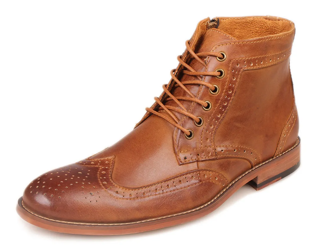 Men's Genuine Leather Classic Brogue Boots with Zipper